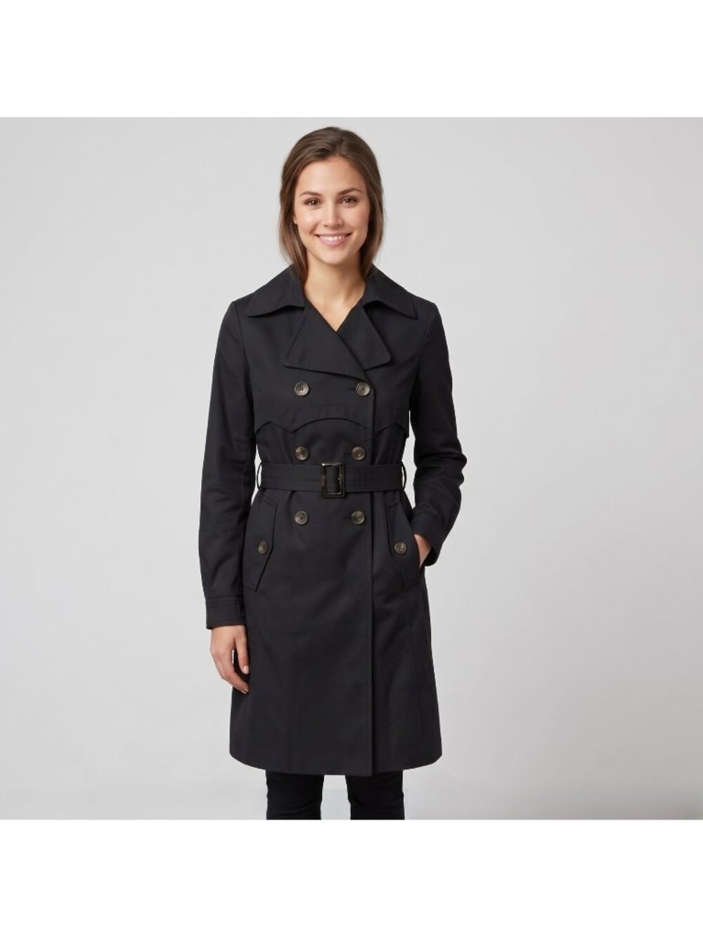 Kenneth Cole New York Women's Black Trench Coat Belted Jacket in size Medium